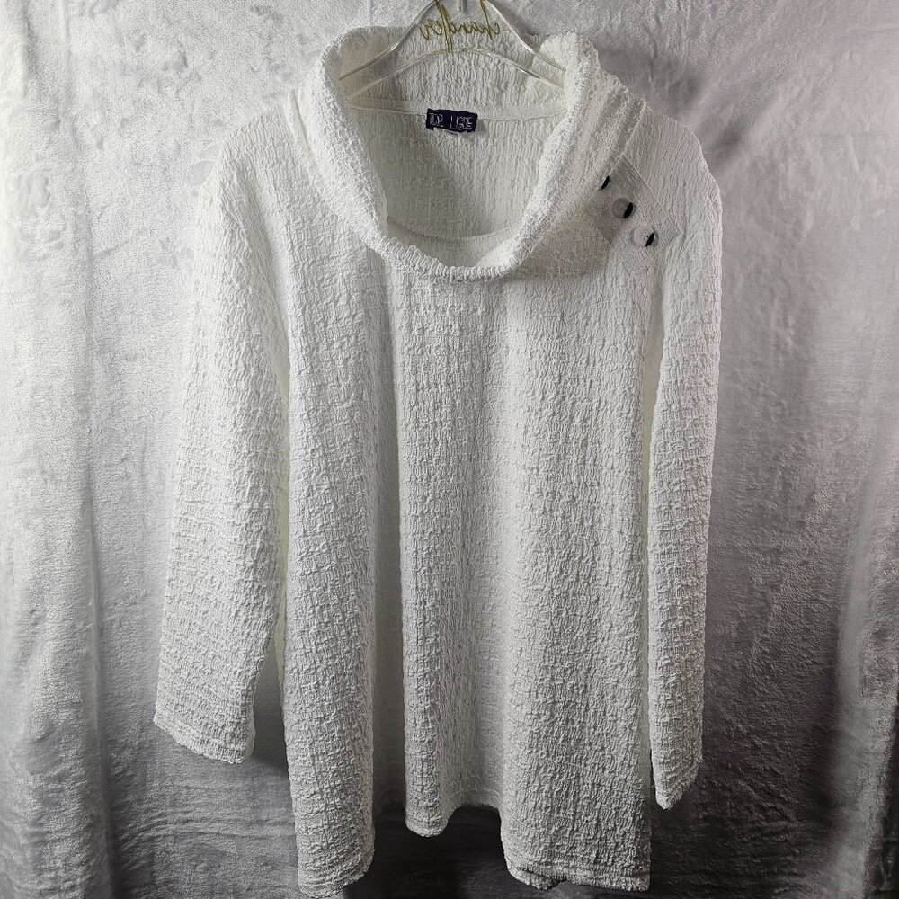 Top Ligne White Women Top 3/4 Sleeve Puckered Cowl Neck Size Large Pullover